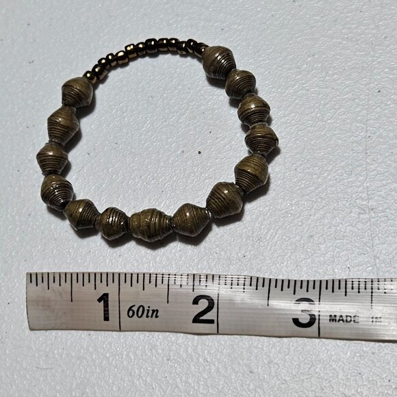 Boho Handmade Recycled Bracelet Brown Paper Bead Stretch Sustainable Jewelry - Picture 3 of 3